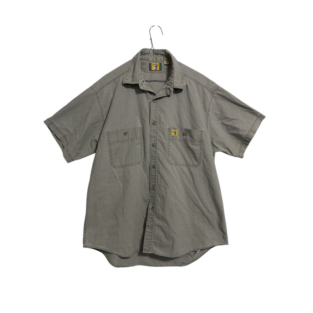 Duck Head Men's Short Sleeve Button Down Shirt‎ Green Cotton Embroidered Logo M